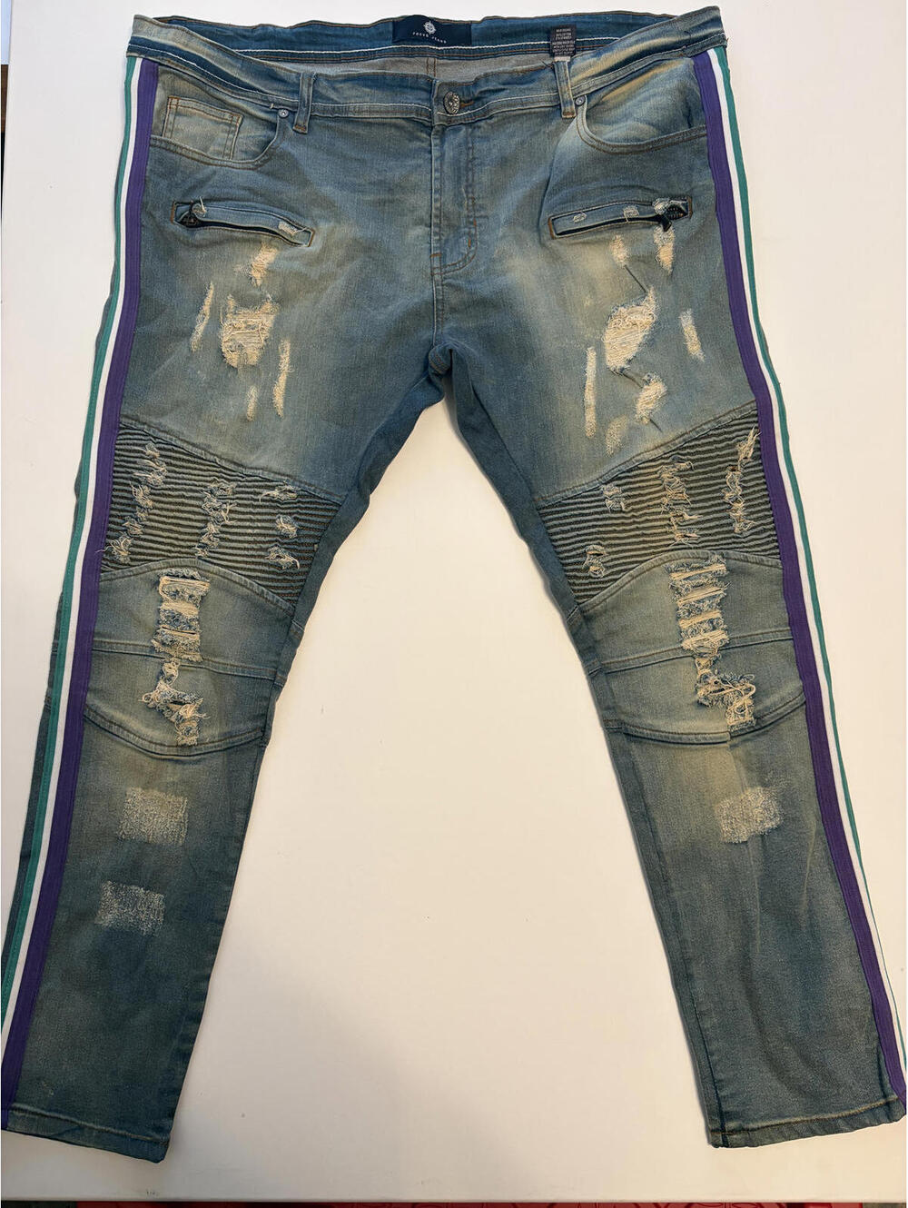 Focus Men's Moto Biker Side Stripes Jeans (Size 44x32)